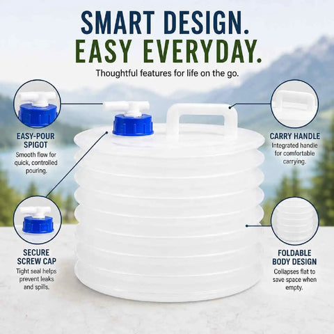 Collapsible Water Container With Spigot For Camping And Outdoors Foldable 15L Water Jug with handle and secure cap