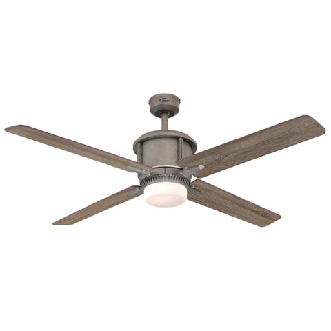 Cliff 56 Inch Industrial Steel Ceiling Fan With Dimmable LED Light Kit, Opal Frosted Glass, Remote Control Included, Reclaimed Hickory Blades