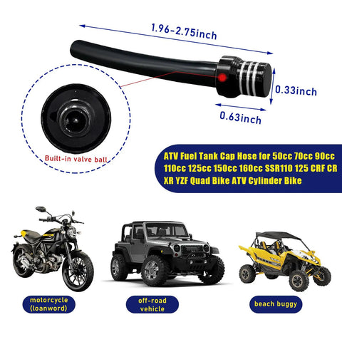 2 Pack Aluminum Breather Valve Kit For Gas Tank Cap And One Way Vent Tube CNC Machined Vent Valve Universal Fit For ATV