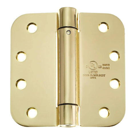 Heavy Duty Pro Grade 4 Inch Self Closing Spring Door Hinge With Five Eighth Inch Radius Corners UL Listed Brass Pack Of 2