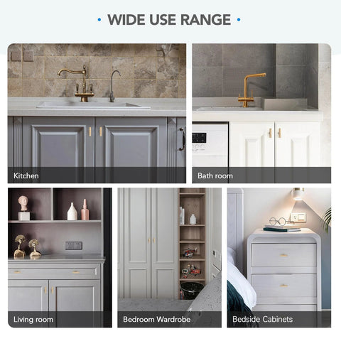 Set Of 30 Solid Single Hole Slim Square Bar Cabinet Pulls In Champagne Bronze Finish installed in various home cabinets.