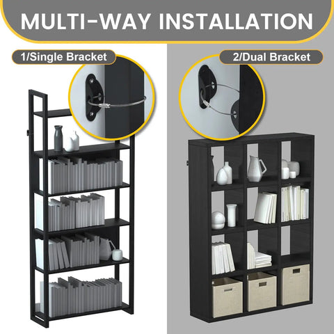 Heavy Duty Furniture Anchors 10 Pack Anti Tip Straps for Baby Proofing up to 400 Lbs, black metal brackets on shelves
