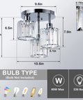 Dimensions and bulb type for Semi Flush Mount Ceiling Light With Dope Crystal Shades 3 Light Modern Close To Ceiling Fixture