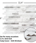 Peel and Stick Backsplash Tiles for Kitchen and RV, White Marble Look with Vintage Silver Embellished Stripes, 10 Sheets