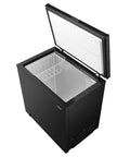Top Shelf 7.0 Cu Ft Chest Freezer In Black With A Nifty Basket And No Sweat Defrost Drain, open lid displaying organization.