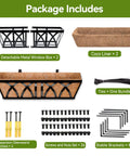 Package includes Two Pack 24 Inch Railing Planter Boxes With Coco Liners And Adjustable Brackets For Outdoor Balcony Fence Deck Porch And Garden