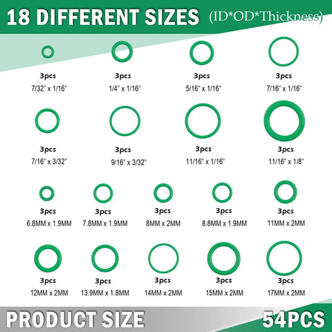 139 Piece AC O Ring Kit With 54 Rubber O Ring Assortment And 85 Compressor Gaskets In 12 Sizes For No Fuss DIY Friendly Tight Seal On Car AC Systems Durable Gasket Set For Automotive Service, 18 sizes shown