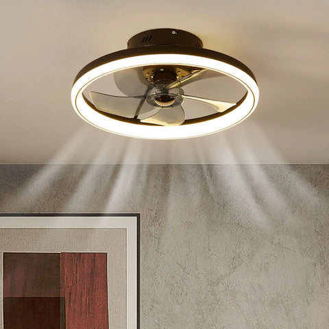 Dope 20 Inch Dimmable Ceiling Fan With Light and Remote, flush mount, modern look in bedroom setting, copper DC motor