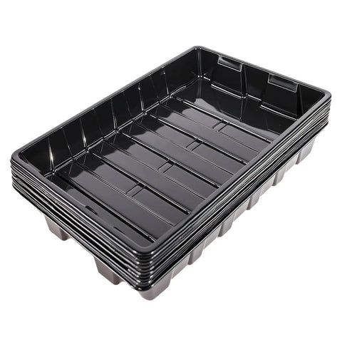 Stack of Ten Pack No Drain Holes Seed Starter Trays Made From Durable Reusable Plastic Great For Seedlings, Hydroponics, Greenhouse Growing