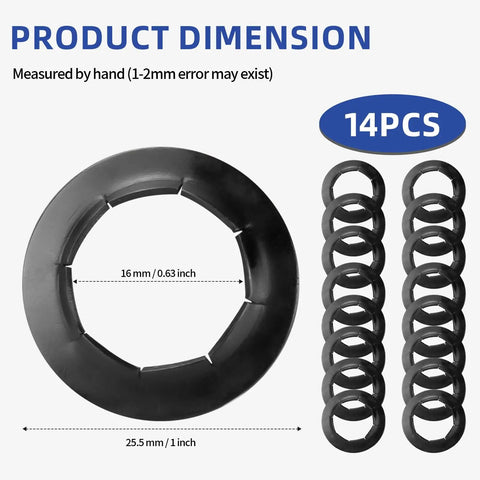 Five Eighth Inch Wheel Lock Washer Set 14 Pcs showing product dimensions with 16mm ID and 25.5mm OD
