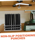 28-Piece Cylindrical Punch Set for Positioning Drilling and Mechanical Repairs shown on workbench