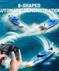High Speed Waterproof RC Boat With Water Cooling, 2.4 GHz Remote showing 8-shaped automatic demonstration on water