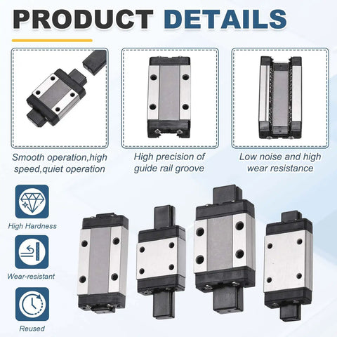 MGN9H Linear Bearing Carriage Block with mini guide and wrench for 9mm linear motion rails, high precision, and smooth sliding.