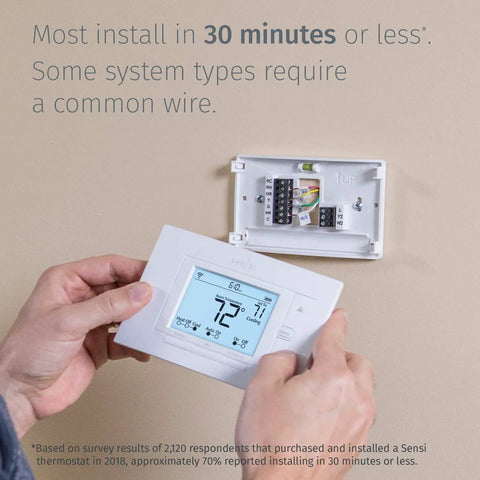 Hands installing Sensi WiFi Smart Thermostat Pro Version For Smart Home That Plays Nice With Alexa Energy Star Certified