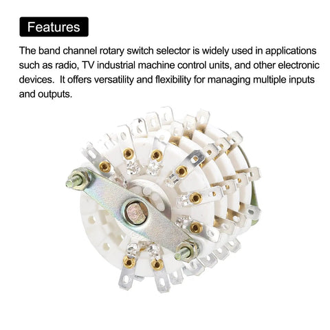 4 Pole 8 Position Rotary Switch Set With 4 Deck Band Selector For TV Radio Home Electronics And Industrial Gear Pack Of 3 Durable Multi Pole Multi Throw Switches Built For Easy Swap And Reliable Channel Switching, front view with 42mm white body and metal terminals