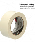 Light Duty General Use Masking Tape Tan Crepe Paper 1.42 In By 2.15 In With 4.4 Mil Adhesive Easy Tear Multi Surface Grip