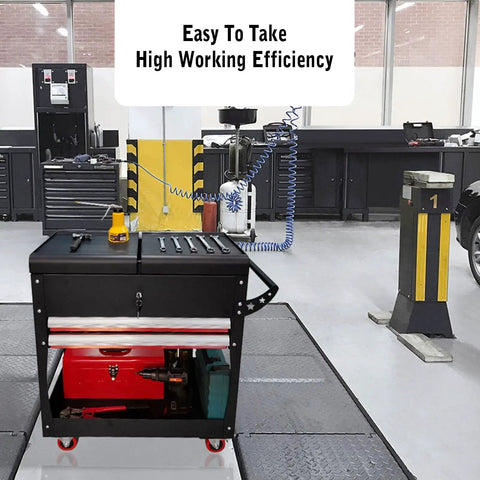 Heavy Duty Rolling Tool Cart With 2 Drawers, Pro Grade Mobile Tool Box Storage Organizer For Garage, Workshop And Warehouse, Rugged Cold Rolled Steel Service Cart With Auto Locking System in workshop