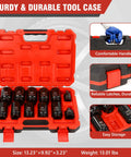 Get That Heavy Duty 12-Piece Metric Impact Socket Set With Long Reach Sockets From 27 To 38mm For Serious Tough Jobs Plus Universal Joint And Adapter Included in red case