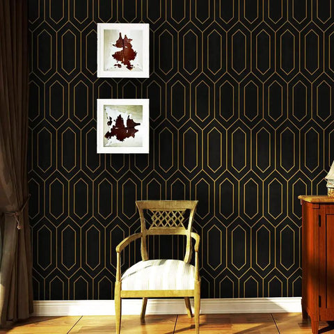 Geometric Gold And Black Peel And Stick Wallpaper Self Adhesive Removable Wall Covering For Accent Walls with modern diamond pattern