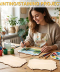 Pack Of 12 Unfinished Rectangular Wood Plaques Measuring 8.8 By 5.7 Inches With Free Burlap Twine For Diy Craft Painting Or Wood Burning, woman painting.
