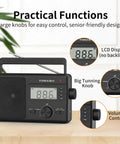 Go-To Portable AM FM SW Radio With AC DC Power ATS Auto Scan LCD Clock Display USB And SD Card MP3 Player Headphone Jack All-In-One
