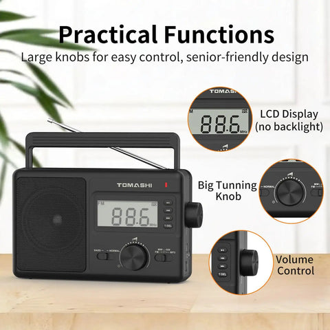 Go-To Portable AM FM SW Radio With AC DC Power ATS Auto Scan LCD Clock Display USB And SD Card MP3 Player Headphone Jack All-In-One