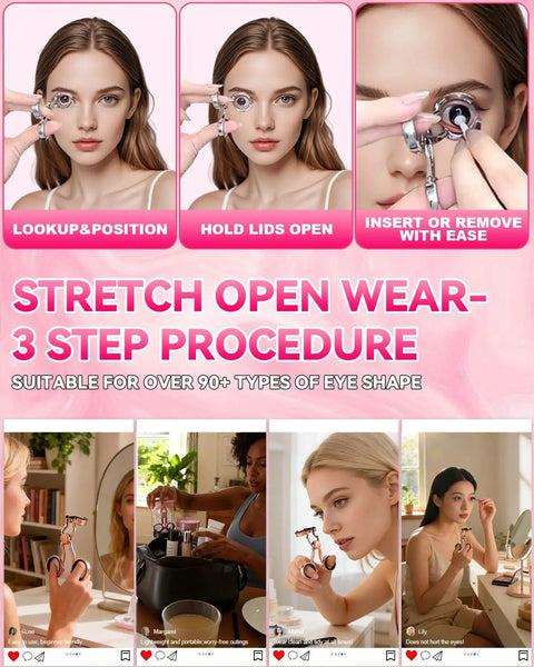 Ultra Smooth 3 Step Contact Lens Applicator Tool for Easy Wear, 2026 Upgraded, metal lens tool shown in 3-step use