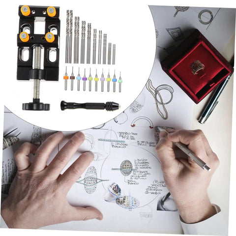 One Set Drill Bit Kit For Woodworking Jewelry Making And PCB Drilling Hand Drill Tools and pin vise on design sketch