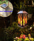Outdoor Solar Lanterns Hanging Lantern PVC Waterproof 3 LED Flickering Flameless Candles For Patio Garden Table Decor Party 1 Pack With Easy S Hook Upgrade For Lit Night Ambiance on garden hook glowing at night by flowers.