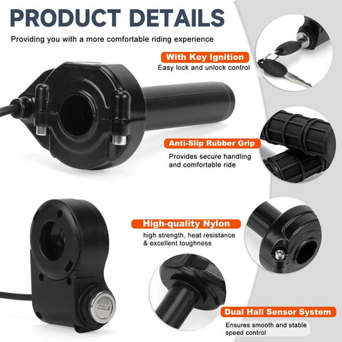 Full Twist Throttle With Key Ignition For Ridstar Q20 Surron Waterproof Ebike Grip Kit Fits 22Mm Handlebars And 24V To 72V Systems 3 Pin Connector For Electric Dirt Bikes Scooters And Mountain Bikes
