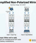 Simplified wiring diagram for Tough As Nails 32A DC Miniature Circuit Breaker Rated Up To 600VDC for solar and battery use.