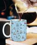 Heavy Duty Ceramic Travel Coffee Mug Featuring A Stylish Golf Cart Design Perfect For Grabbing Your Daily Grind In The Kitchen Or Office Solid Build Tea Cup For Smooth Sips, filled with coffee.