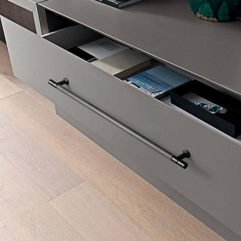 Black Zinc Alloy Cabinet Handles Set of 6, 12.6 Inch Center To Center Pulls on modern kitchen drawer