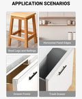 Clear Cabinet Door Edge Protectors 17.5 Inch PVC Furniture Guards 4 Pack Scratch Resistant Bumper Strips For 3/4 Thick Kitchen Cabinetry Quick Snap Setup No Sweat Install applied on furniture.