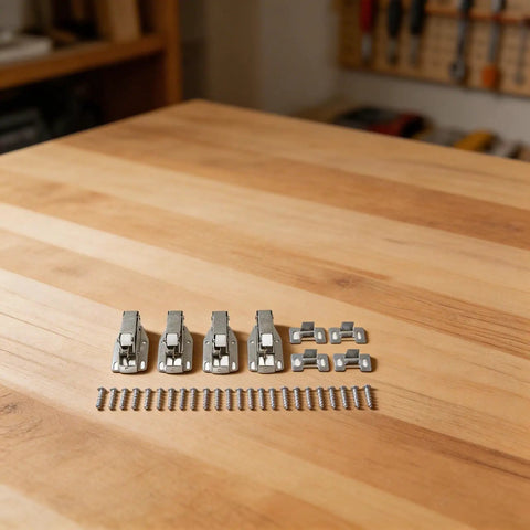 Set Of Four Spring Loaded Latches For Closets Cupboards And Cabinets In Stainless Steel With Easy Push To Open Design on table