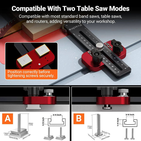 Thin Rip Jig and Push Stick for Table Saws, Aluminum Alloy Guide, Fits 3/8 by 3/4 T-Slots, Easy Sliding Lock and Alignment
