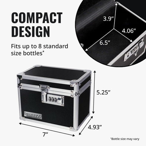 Locking Medicine Box With Combination Lock For Safe Medication Storage Portable Metal Lock Box For Pills And Valuables Small Code Protected Storage Case Black, showing internal dimensions and compact design
