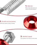 Fresh Red M6 Aluminum Motorcycle License Plate Bolts For Cars Trucks, Anti Theft Decorative Tag Screws close-up of a red aluminum cap and silver screw.