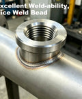 4 Pack Half Inch NPT Weld On Female Bung Fitting Badass 304 Stainless Steel close-up showing weld quality on fuel tank adapter.
