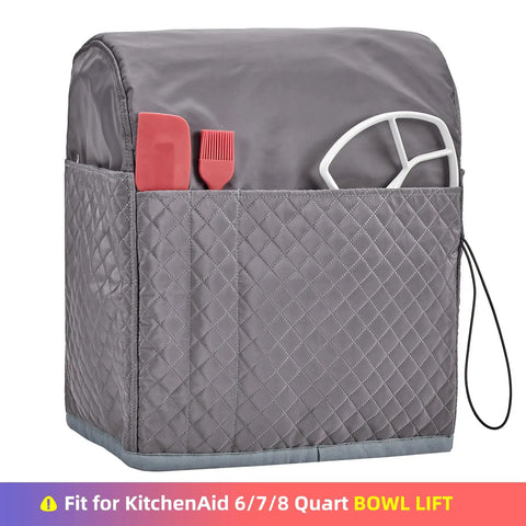 Quilted Dust Cover With Pockets For KitchenAid Stand Mixer 6 7 8 Quart Bowl Lift Grey Patent Design Protects Against Dust