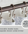 Rustproof Stainless Steel Shower Curtain Hooks 36 Pack With Double Glide Design on rod, separating curtain and liner