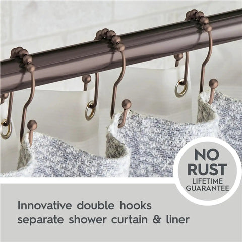 Rustproof Stainless Steel Shower Curtain Hooks 36 Pack With Double Glide Design on rod, separating curtain and liner