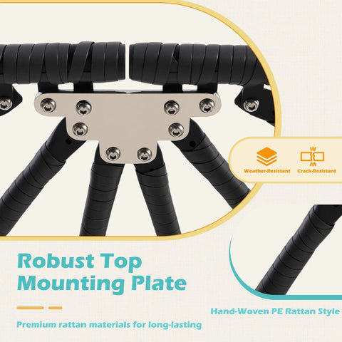 Close-up of the top mounting plate and metal frame of the Double Outdoor Hanging Egg Chair with Stand and Oversized Cushion