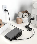 Foot pedal power cord replacement for Singer sewing machines; black pedal and cord, D-shaped plug.