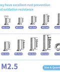Flat Head M2.5 Stainless Steel Screws Kit 304 Full Thread Fasteners Assortment For Wall Plates And Electronics Includes M2.5x4 5 6 8 10 12 14 16 18mm With Nuts And Bolts Rust Resistant Durable And Easy To Grab