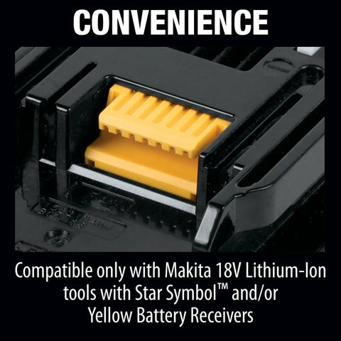 Close-up of a battery connector showing compatibility text on a 18V LXT Lithium-Ion 4.0Ah Battery And Fast Charger Starter Pack.