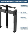Single-hooked gear puller with guide screw and claw, part of Beefy 4 Piece 2 Jaw Gear Puller Set with Adjustable Pulleys, Carbon Steel.