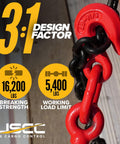 Heavy Duty Two Pack 5/16 Inch Grade 70 Ratchet Load Binders with 5400 Lbs Load Limit, shown with chain and hook detail