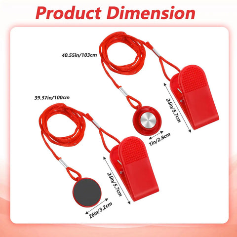 Two Pack Treadmill Magnetic Safety Keys Universal Round Emergency Stop Switch Replacement, red ABS, 103cm and 96cm long