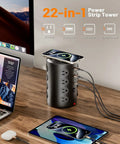 Beefy 21 in 1 Heavy Duty Power Strip Tower With 16 Outlets And 5 USB Ports USB A And USB C 6 Foot Extension Cord Surge Protector